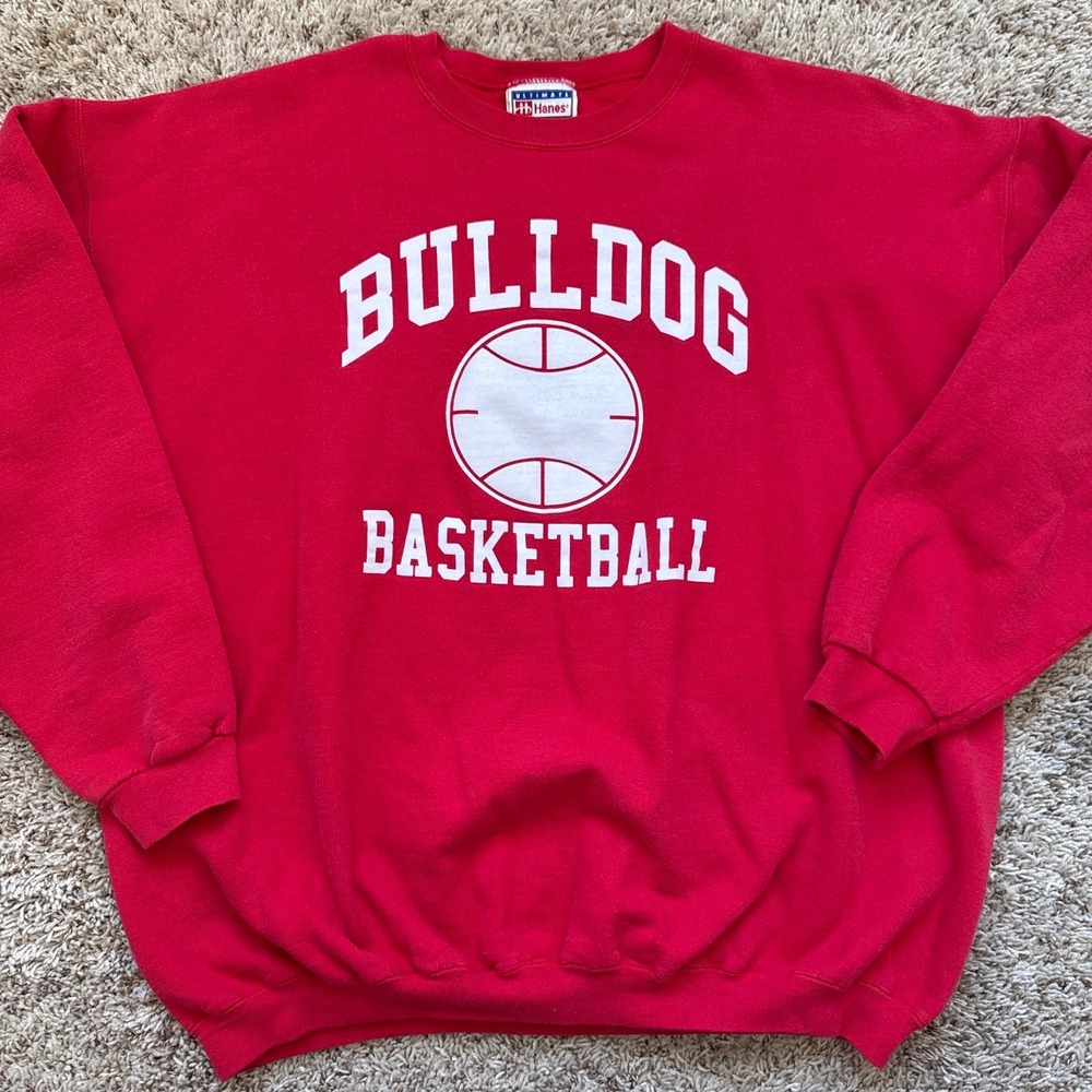 Vintage Hanes Bulldog Basketball Sweatshirt Red Crewneck XL USA Made 90s